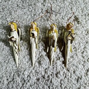 BEAUTIFUL VINTAGE SET OF 4 MUSICAL INSTRUMENT ANGELS CHRISTMAS ORNAMENTS 5"